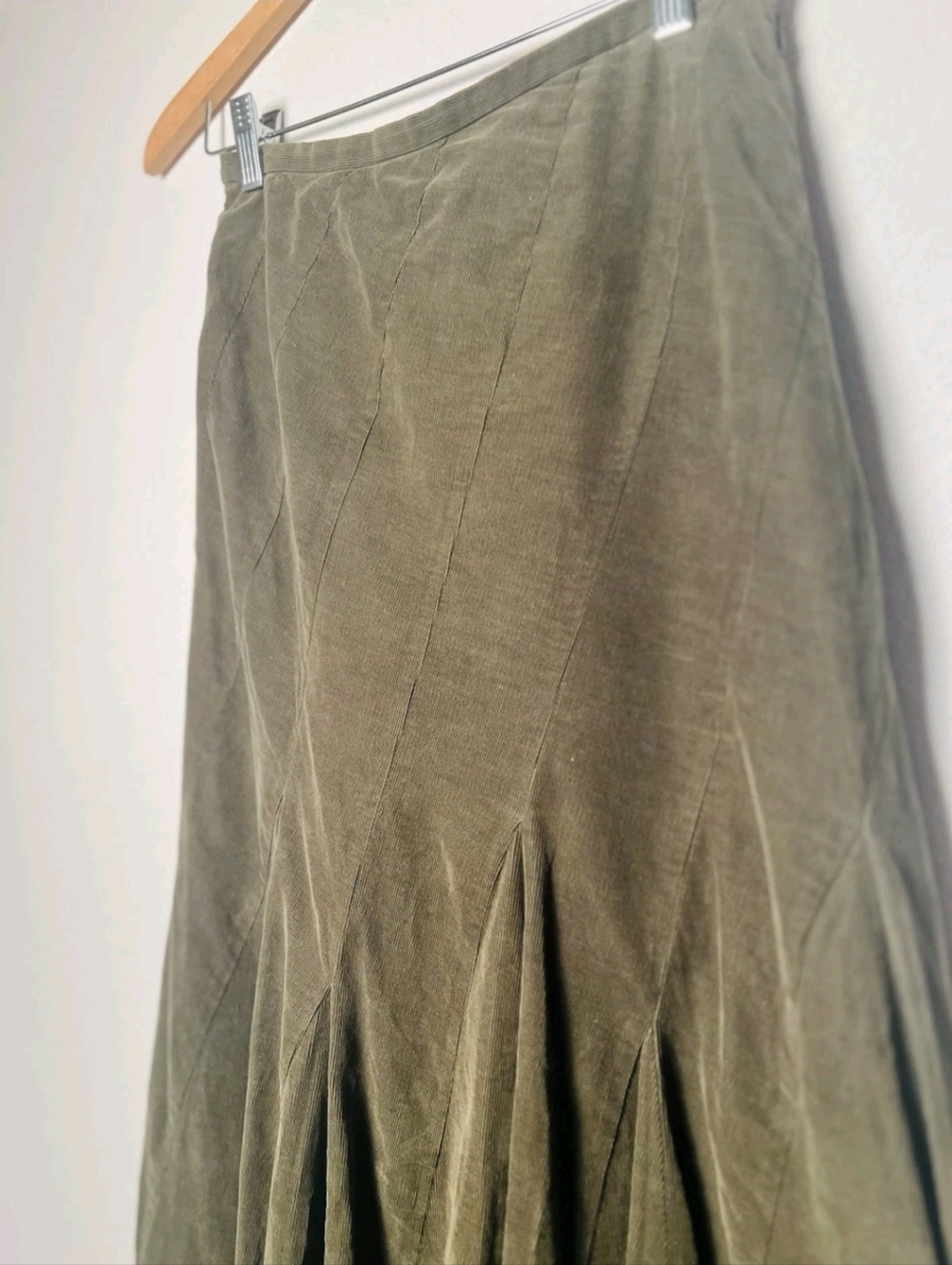 Lois Crayon Skirt Midi Olive Fit&Flare Pinwheel Corduroy Line Cottagecore Boho M - Picture 4 of 12